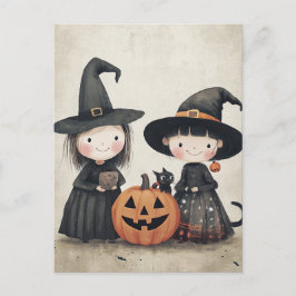 Niedlich Retro Vintage Halloween Kids Trick oder B Postkarte