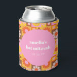 Niedlich Retroflor Rosa Orange Bat Mitzvah Custom Dosenkühler<br><div class="desc">Niedlich Retro Groovy Blütenrosa Orange Bat Mitzvah Custom Can Cooler</div>