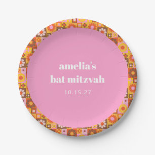 Niedlich Retroflor Rosa Orange Bat Mitzvah Custom Pappteller