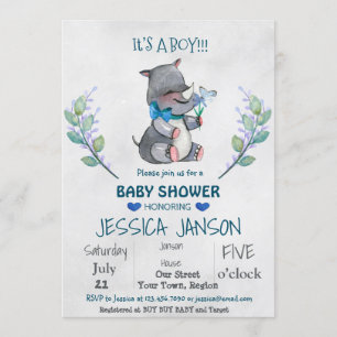 NIEDLICH RHINO BOY BABY SHOWING INVITATION EINLADUNG