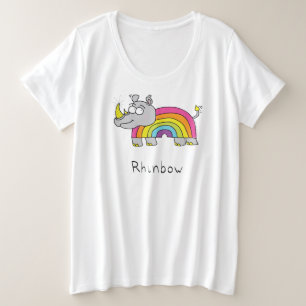 Niedlich Rhino Rainbow Rhinoceros Kinder Cartoon Große Größe T-Shirt