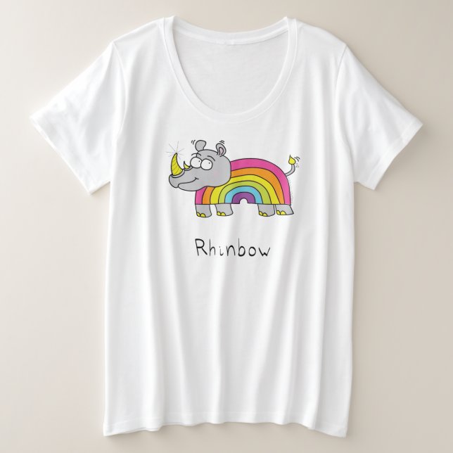 Niedlich Rhino Rainbow Rhinoceros Kinder Cartoon Große Größe T-Shirt (Design vorne)