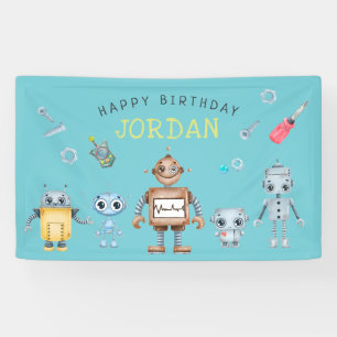 Niedlich Robot Birthday Party Willkommensbanner Banner