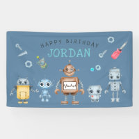 Niedlich Robot Birthday Party Willkommensbanner