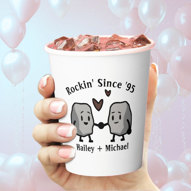 Niedlich Rock Pun Neuvermähltes Ehepaar Jubiläum Pappbecher (cute, funny rock pun paper cups for wedding anniversary party or bridal shower)