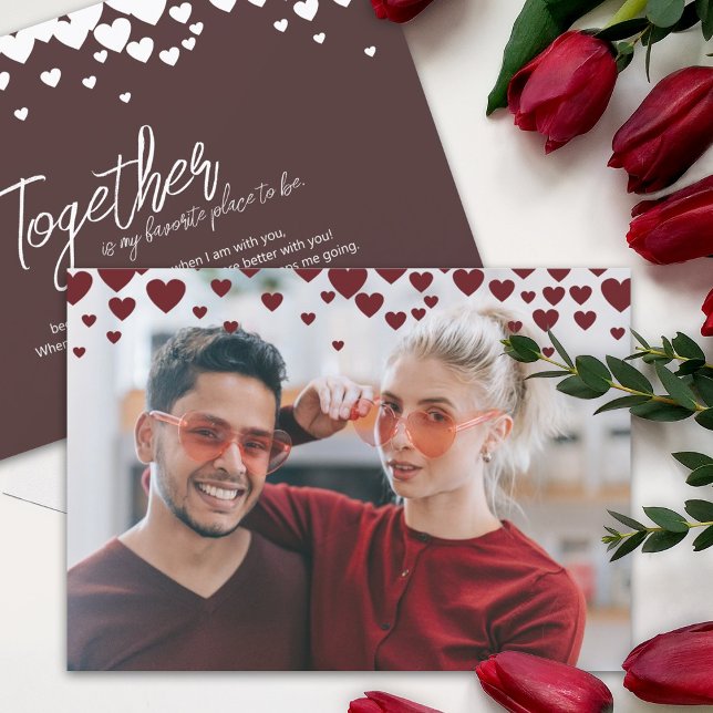 Niedlich, romantisch-Valentinin, Burgund-Rote Herz Einladung (Personalized Valentine's day photo greeting card with hearts, script writing, cute color changeable)