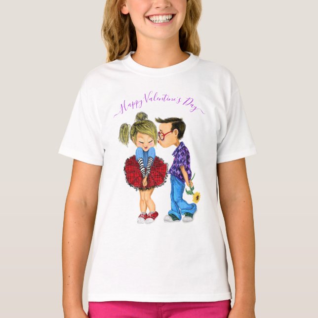 Niedlich Romantische Couple Liebe - Glücklicher Va T-Shirt (Vorderseite)