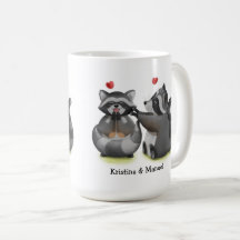 Niedlich Romantischer Cartoon Raccoon Couple Kaffe