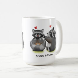 Niedlich Romantischer Cartoon Raccoon Couple Kaffe Kaffeetasse