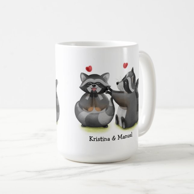 Niedlich Romantischer Cartoon Raccoon Couple Kaffe Kaffeetasse (VorderseiteRechts)