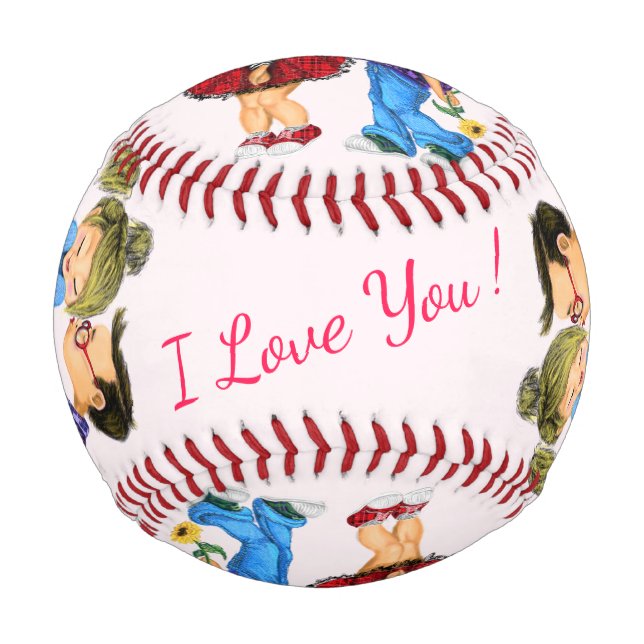 Niedlich Romantisches Paar - Liebe - Kiss - I Lieb Baseball (Vorderseite)