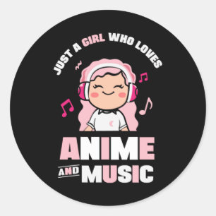 Niedlich-Rosa-Anime-Girl   für Anime & Music Lover Runder Aufkleber