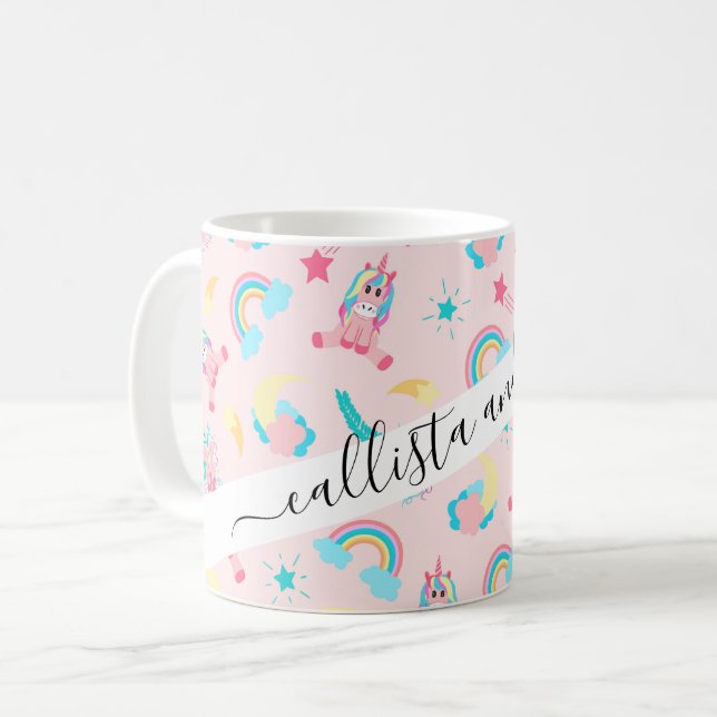 Niedlich rosa Aquamarine Einhornbahn Regenbogen Kaffeetasse (Vorderseite Links)