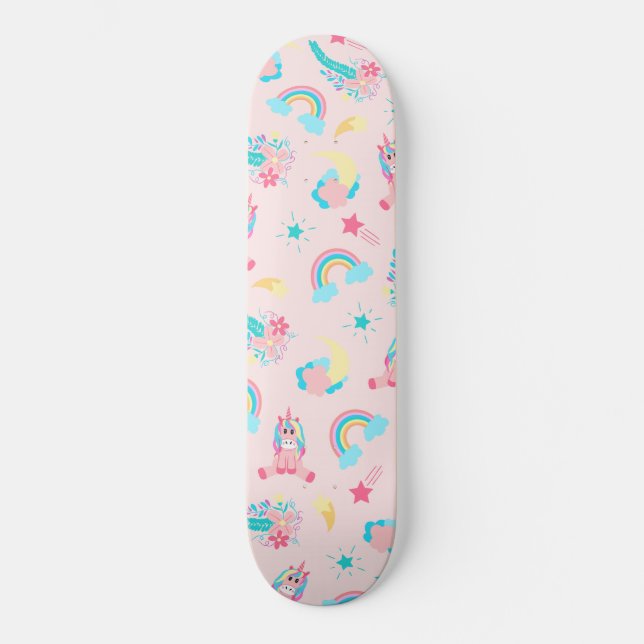 Niedlich rosa Aquamarine Einhornbahn Regenbogen Skateboard (Vorderseite)