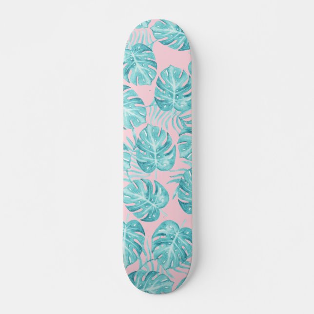 Niedlich rosa aquamarine tropische Pflanze Blume Skateboard (Vorne)