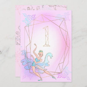 Niedlich rosa Aquarellfarbe Ballerina Goldene Beze Einladung