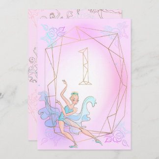 Niedlich rosa Aquarellfarbe Ballerina Goldene Beze Einladung