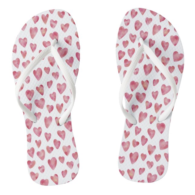 Niedlich rosa Aquarellfarben Liebe Herzmuster Flip Flops (Fußbett)