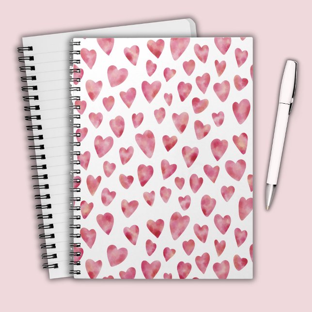 Niedlich rosa Aquarellfarben Liebe Herzmuster Notizblock (Pink watercolor love heart notebook)
