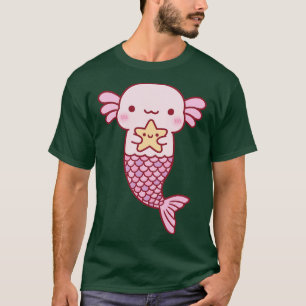 Niedlich rosa Axolotl Mermaid Holding Starfish T-Shirt