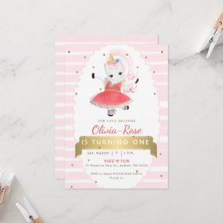 Niedlich Rosa Ballerina Einhorn Gold Girl Einladung