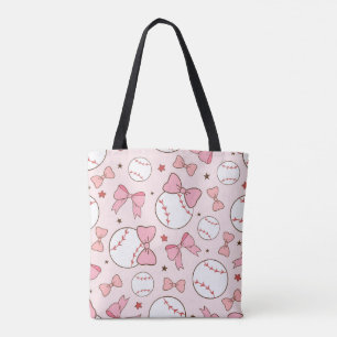 Niedlich rosa Baseball & Bows Tote Bag - Softball