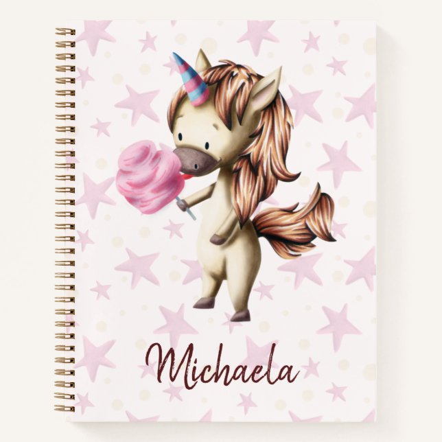 Niedlich rosa Baumwolle Candy Unicorn Notizbuch (Vorderseite)