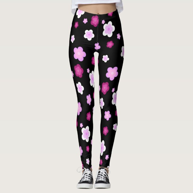 Niedlich rosa Blume Blumengefälle Muster Leggings (Vorderseite)