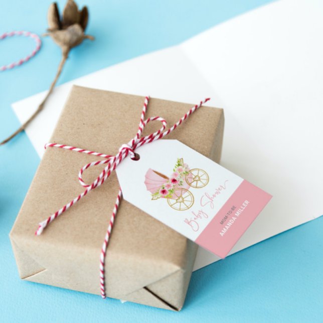 Niedlich rosa Blume dekorierte Kinderwalze Geschenkanhänger (Von Creator hochgeladen)