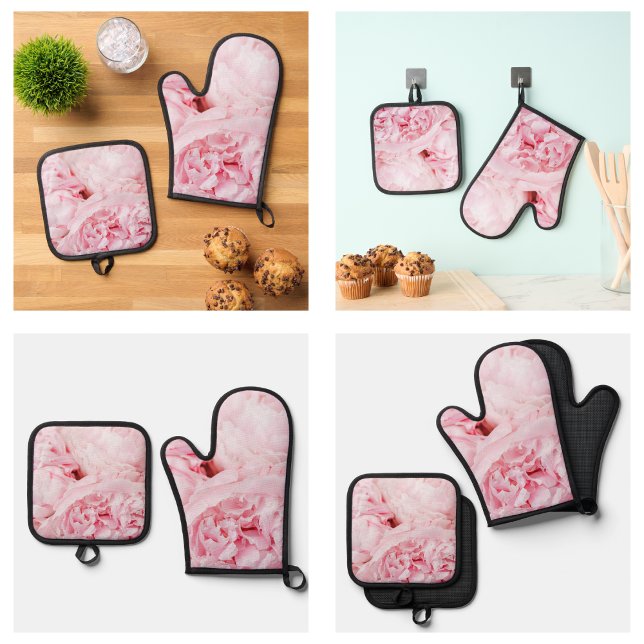 Niedlich rosa Blume Petals Ofenhandschuh & Topflappen-Set (Cute Pink Flower Petals Oven Mitt & Pot Holder Set
)