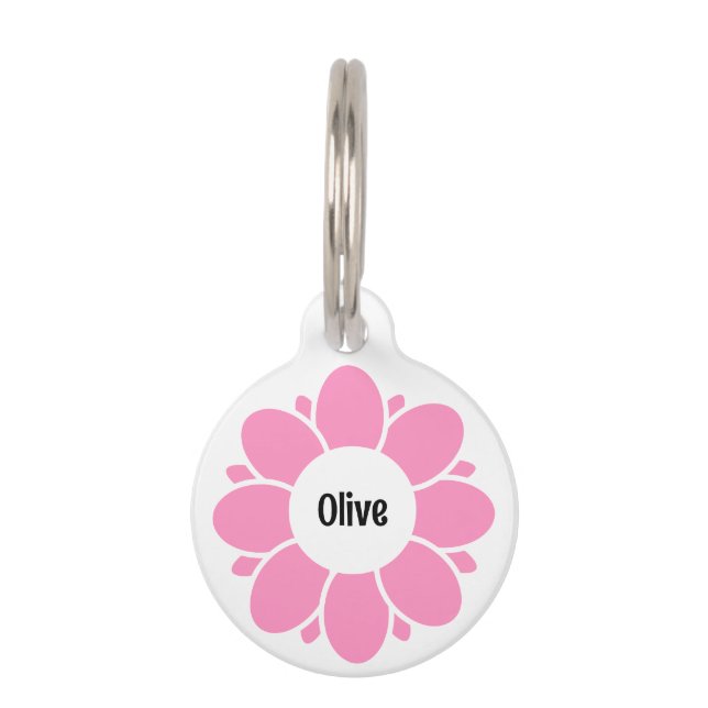 Niedlich rosa Blume Rahmen für den Hundenamen Haustiermarke (Vorderseite)