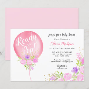 Niedlich rosa Blumenballon bereit für Pop Babydusc Einladung
