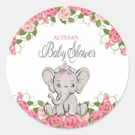 Niedlich rosa Blumendruckerin Elephant Babydusche Runder Aufkleber
