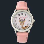 Niedlich rosa Blumenrinde und Blume Kinder Armbanduhr<br><div class="desc">Diese niedliche Kinderuhr bietet eine wunderschöne Blume an Hirschen und Aquarellen und ist leicht lesbar. Dieses hübsche, rosa Blumendesign bietet auch einen Platz, wo Sie Ihren Mädchennamen hinzufügen können. Das perfekte Rentierdesign für Ihre Kleinen!</div>