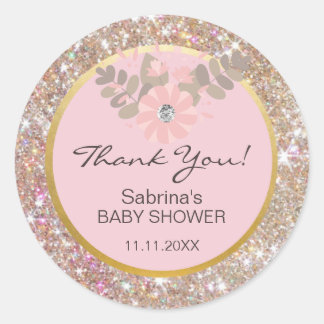 Niedlich rosa, braun, Glitzer Gold Kinderdusche -  Runder Aufkleber