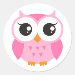 Niedlich-Rosa-Cartoon-Eule Runder Aufkleber