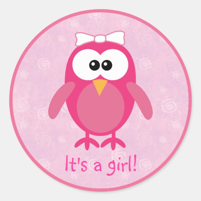 Niedlich rosa Cartoon Owl A Girl New Baby Runder Aufkleber (Vorderseite)