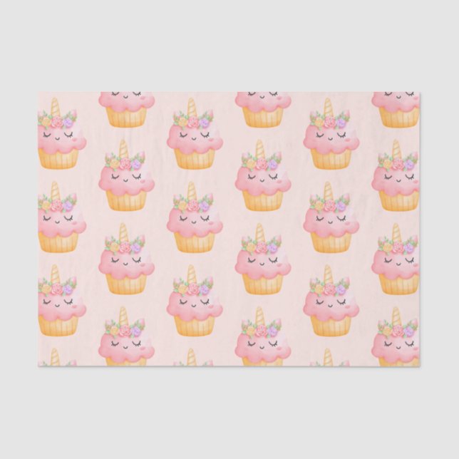 Niedlich rosa Cupcake Einhorn mit Rose Muster Seidenpapier (Vorderseite)