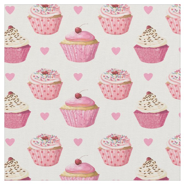 Niedlich rosa Cupcakes Druckstoff Stoff (Nahaufnahme)