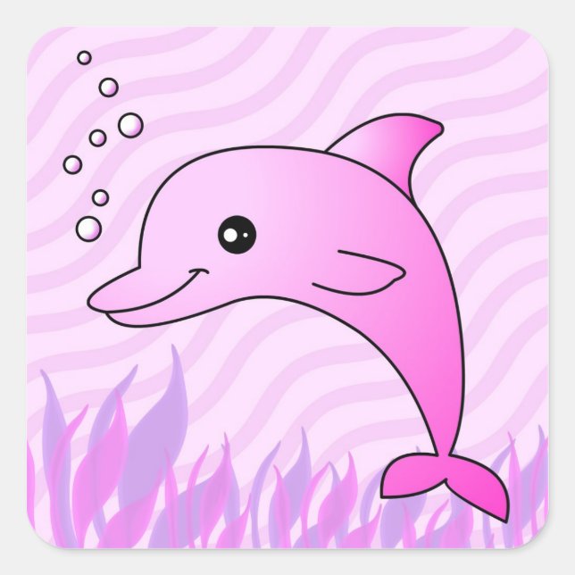 Niedlich rosa Dolphin in rosa Wasser Quadratischer Aufkleber (Vorderseite)