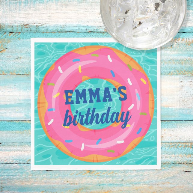 Niedlich rosa Donut Inner Tube Pool Party Geburtst Serviette (Von Creator hochgeladen)