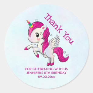 Niedlich rosa Einhorn mit Flügeln Runder Aufkleber