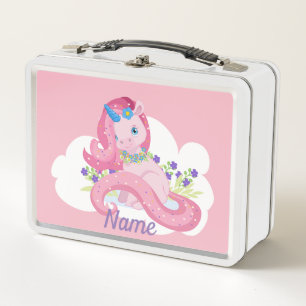 Niedlich rosa Einhorn Personalisiert Metall Lunch Box
