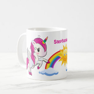 Niedlich Rosa Einhorn Regenbogen und Sonne Persona Kaffeetasse