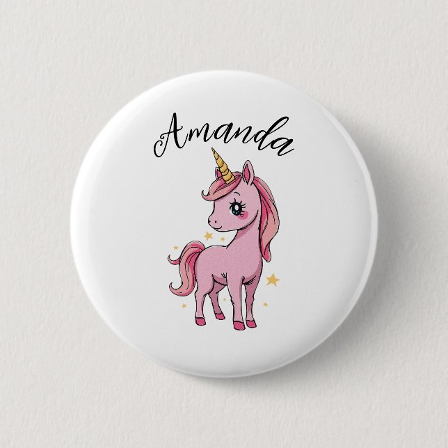 Niedlich Rosa Einhorn Sterne Girl Button (Vorderseite)