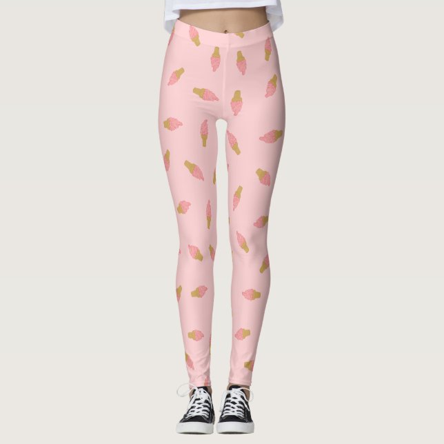 Niedlich rosa Erdbeere Ice Creme Cone Leggings (Vorderseite)