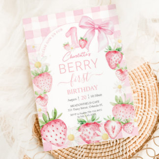 Niedlich Rosa Erdbeeren Berry Erster Geburtstag Einladung