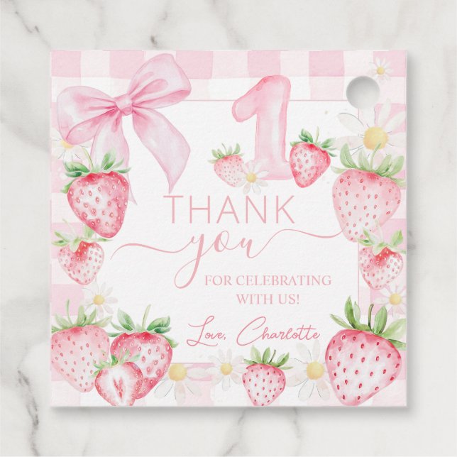 Niedlich Rosa Erdbeeren Berry Erster Geburtstag Geschenkanhänger (Rückseite)