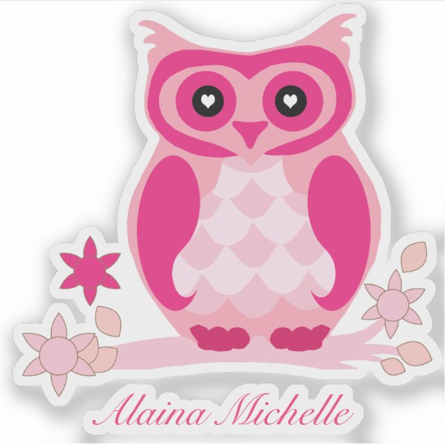 Niedlich rosa Eule mit Name | Custom Vinyl Contour Aufkleber (Vorderseite)