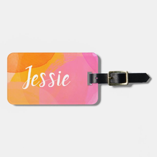 Niedlich rosa Farbe benutzerdefinierte Skriptmonog Gepäckanhänger (Vorderseite horizontal)